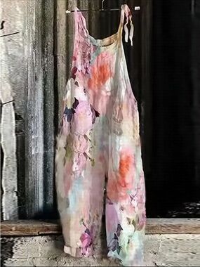 NWOT - Floral Watercolor Tie-Strap Jumpsuit - Pastel Multi